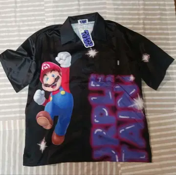 미사용 PURPLE STAIN 오픈 카라 셔츠 SUPER MARIO