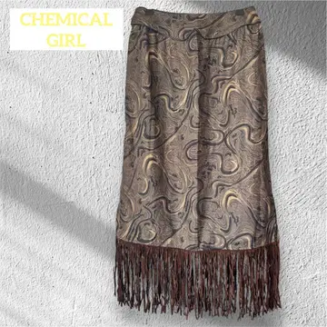 CHEMICALGIRL 민요 여행 레트로 A 라인 프린지 롱 스커트 L