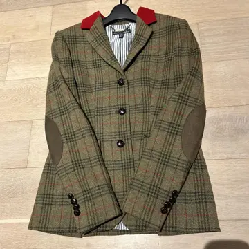 테일러드 자켓 올리브 그린 빨간색 체크