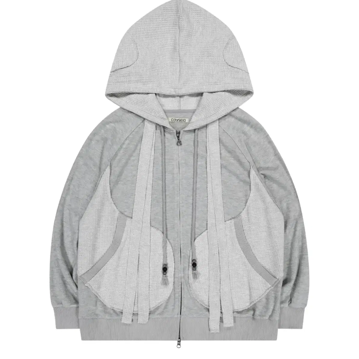 トップス Coyseio RUFFLE LACE HOOD ZIP-UP BLACK Vaska Store