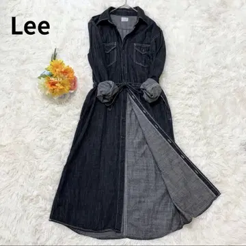 새상품급 최근 Lee 데님 롱 셔츠 원피스 허리 코드 벨트