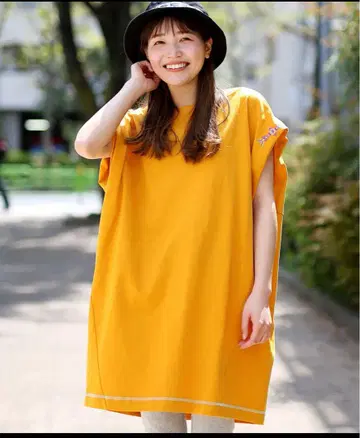 티티카카 땀 흡수 속건성 코튼 키카 자수 원피스 오렌지