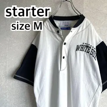 스타터 MLB 시카고 화이트 양말 자수 로고 티셔츠 헨리넥