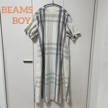BEAMSBOY 빅 타탄 체크 보트넥 숏 슬리브 원피스