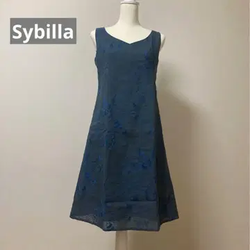 Sybilla 린넨 100% 린넨 슬리브리스 원피스 자수 일본제 L