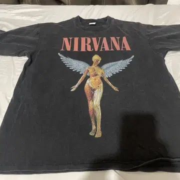 NIRVANA 천사 디자인 티셔츠 L 블랙 오버 사이즈
