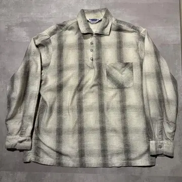 60s 필그림 프린트 플란넬 셔츠 풀오버 블랙 화이트 옴브레 L