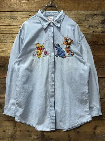 디즈니 VINTAGE 곰돌이 푸 Pooh 자수 긴팔 셔츠 L