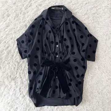 sakayori 사카요리 도트 셔츠 반팔 블랙 블라우스