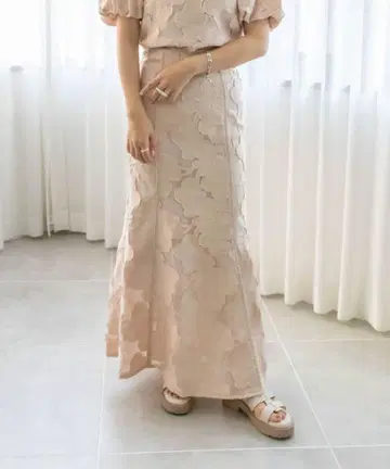 RANDA 플라워 자카드 내로우 스커트 핑크