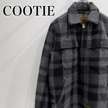 COOTIE 멜톤 CPO 자켓 체크 울 블랙 XL