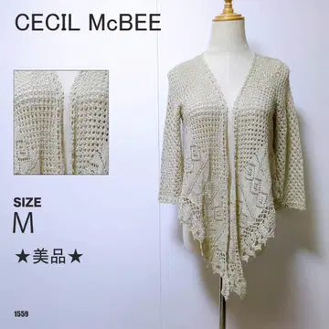 CECIL McBEE 상의 가디건 7부 소매 크로 셰 뜨개질 비침 있음