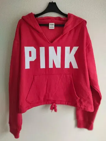 PINK 후드 부착 빨간색 크롭 후드티 L 빅토리아시크릿