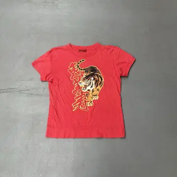 00s Yamane EVISU 일본어 프린트 y2k 반팔 티셔츠 빨간색