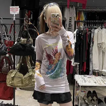 에드 하디 도킹 롱 T 라메 암 디자인 y2k 그런지 헤이세이
