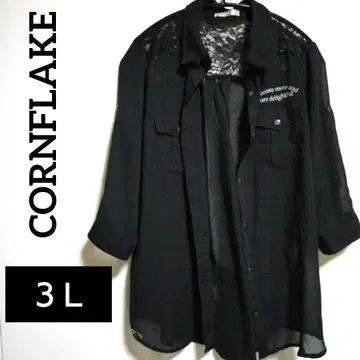 CORNFLAKE 블라우스 레이스 시스루 블랙 빅 사이즈 체형 커버