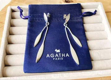 AGATHA 실버 리프형 롱 귀걸이
