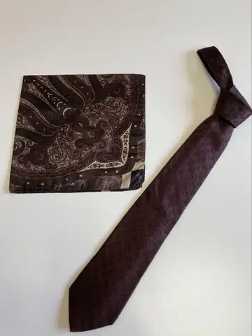 새상품급 ETRO 에트로 넥타이 + 넥타이핀 세트 브라운 페이즐리 무늬