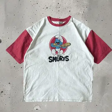 THE SMURFS 스머프 링거 티셔츠 래글런 오버 티셔츠 L