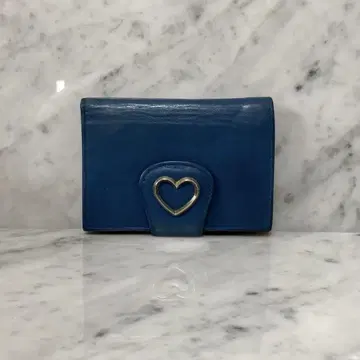 FURLA 훌라 두겹 지갑 하트 블루 천연 가죽 지퍼