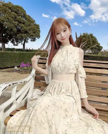 michell Macaron 허리 리브 꽃무늬 원피스 미셸 마카롱
