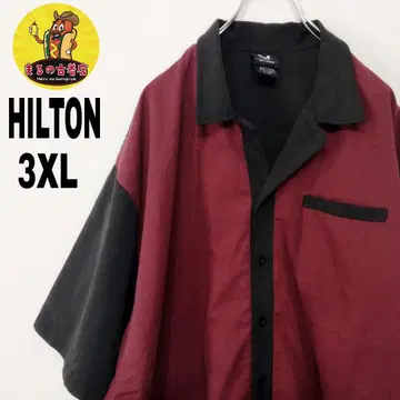 미국 구제 의류 HILTON 볼링 셔츠 3XL 와인 레드 블랙
