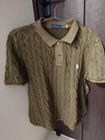 Ralph Lauren 케이블 니트 폴로 셔츠 반팔 카키