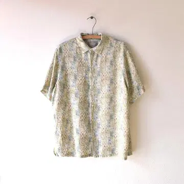 마르가리타 타비 실크 린넨 하와이안 알로하 셔츠 남성용 L 올 패턴