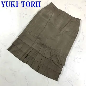 유키토리이 미디 스커트 면 스웨이드풍 카키 38 C7080