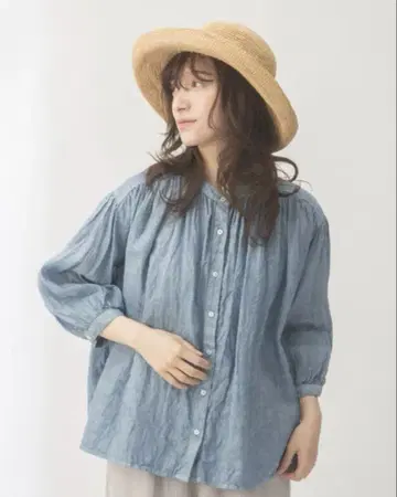 tutie. 벤가라 염색 개더 블라우스 린넨
