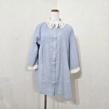 LEMIORE 스트라이프 셔츠 원피스 레이스 (3L)