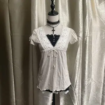 발레 코어 티셔츠 레이스 리본 페어리 그런지