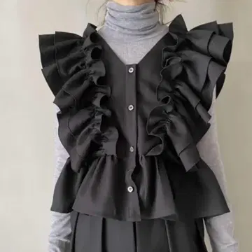 HOWDY. 베스트 페플럼 리본 조끼 (블랙)