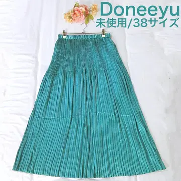 미사용 Doneeyu 청록색 38 사이즈 새틴 플리츠 롱 스커트