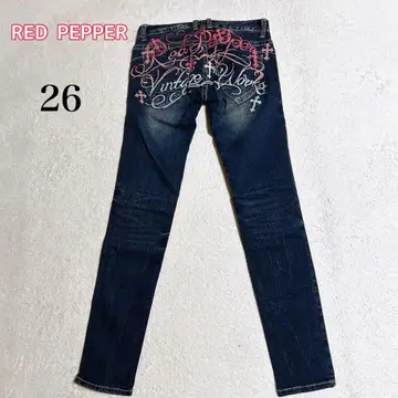 RED PEPPER Y2K 스키니 팬츠 자수 데님 스트레치 26