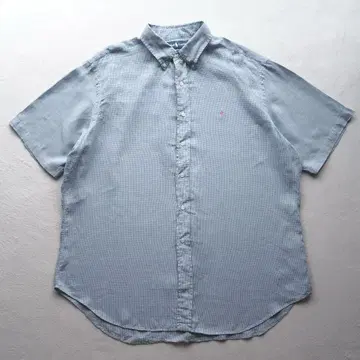 90s RALPH LAUREN 마이크로 체크 반팔 린넨 셔츠 XL