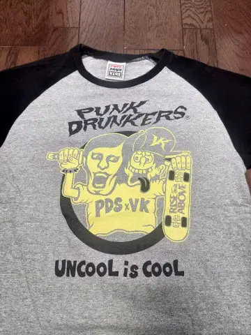 punk drunkers 티셔츠 래글런 링거 티셔츠 L 그레이 블랙