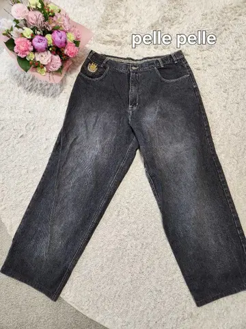 pelle pelle 초와이드 데님 팬츠 블랙 40
