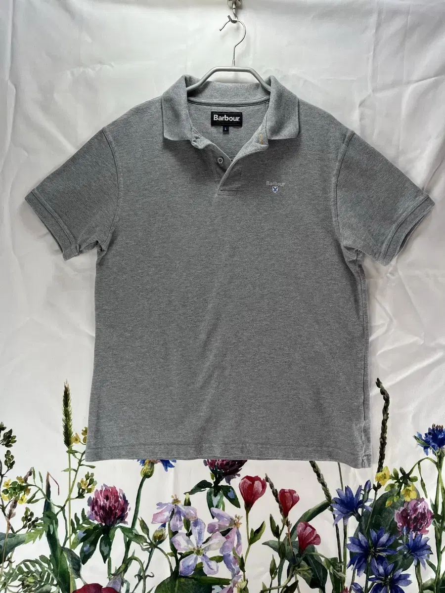 (L) 바버 남성 그레이 Tartan Pique 폴로 셔츠