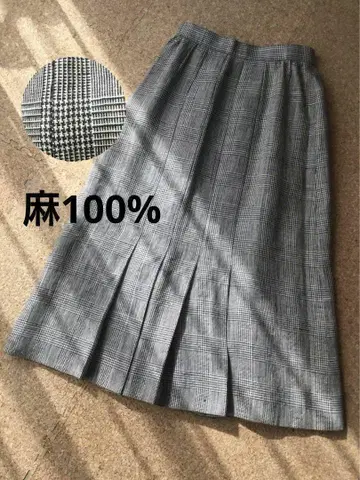 옥스퍼드 퀸시 플레어 스커트 글렌체크 린넨 100