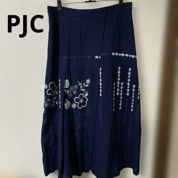PJC 네이비 꽃무늬 자수 롱 스커트