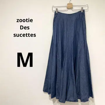 Zootie 플레어 데님 롱 스커트 블루 M 코튼 100% 체형 커버