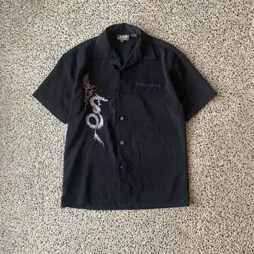 90s 반팔 오픈 카라 셔츠 S 블랙