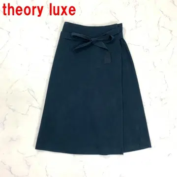 A4496 띠어리 럭스 랩 스커트 롱 안감 있음 인조 가죽 네이비 36