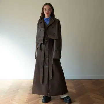 브라운 롱 코트 원피스 가죽 TINAjojun