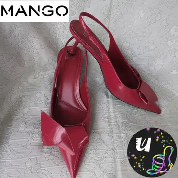 MANGO 빨간색 리본 포함 슬링백 하이힐 사용 짧은 25cm