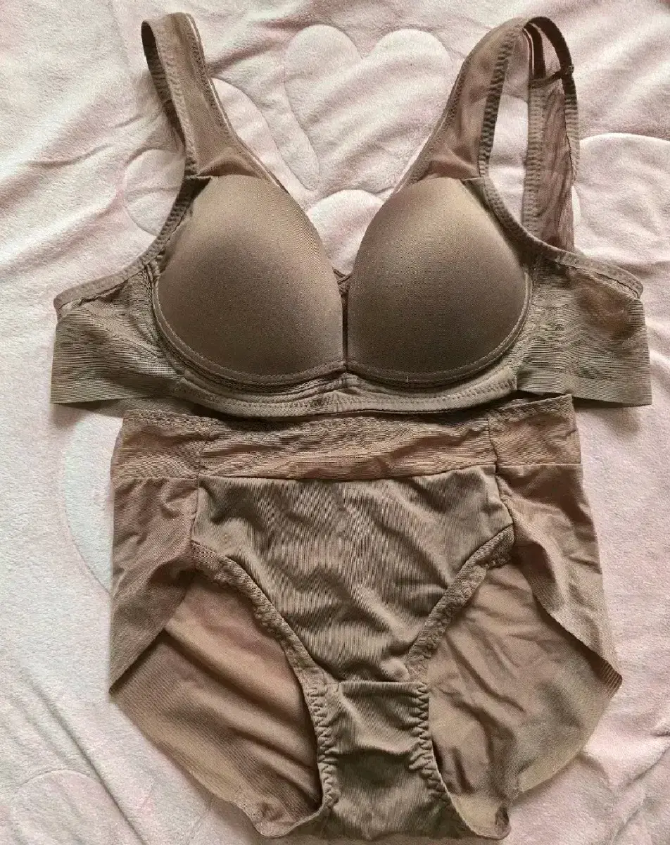 Used Women's Vivian Skin Fit Full Cover-Up See-Through Nude Bra and Panty Set