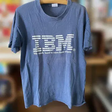 IBM 스트라이프 로고 티셔츠 L 사이즈 빈티지 기업 티셔츠