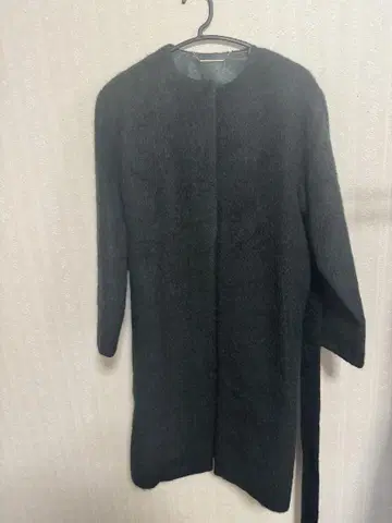 미라 오웬 노카라 모헤어 코트 버튼리스 겉옷 짙은 녹색