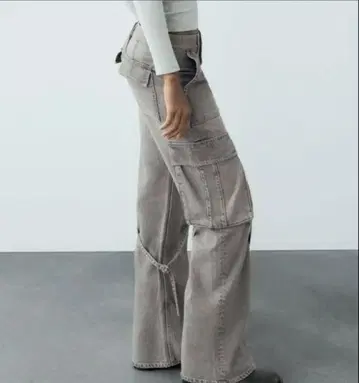 자라 그레이 카고 팬츠 와이드 레그